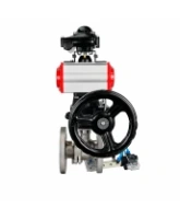Кран шаровой DN.ru BV3232P(2pc)-FP-F-ISO-H Ду65 Ру16 полнопроходной фланцевый, корпус - нержавеющая сталь SS316, уплотнение - PTFE, с пневмоприводом PA-DA-083, пневмораспределителем 4M320-08 AC220V, БКВ APL-210N и ручным дублером MON2-450-T28-ISO