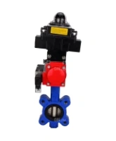 Затвор дисковый поворотный DN.ru WBV1616E-2W-Fb-H Ду50 Ру16 LUG корпус - чугун QT450, диск - чугун QT450, уплотнение - EPDM, с пневмоприводом DN.ru PA-DA-065, пневмораспределителем 4M310-08 AC220V и БКВ APL-410N EX