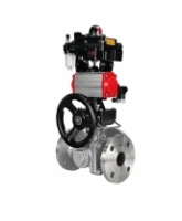 Кран шаровой DN.ru BV3232P(2pc)-FP-3WL-F-ISO-H Ду20 Ру16 HYMT трехходовой L-тип, полнопроходной, фланцевый, корпус - нерж.сталь AISI316, пн.привод PA-DA-052, пн.распредел 4M320-08 AC220V, руч.дублер MON1-250-T26-ISO, БКВ APL-410N EX и БПВ AFC2000