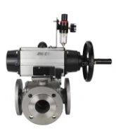 Кран шаровой DN.ru BV3232P(4pc)-FP-3WL-F Ду100 Ру16 полнопроходной трехходовой, фланцевый, корпус - нержавеющая сталь SS316, с пневмоприводом DN.ru PA-DA-105-1 двойного действия, пневмораспределителем 4M310-08 AC220V и БПВ AFC2000