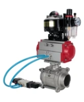 Кран шаровой DN.ru BV3232P(3pc)-FP-W-ISO-H WDVF Ду15 Ру63 полнопроходной, трехсоставной, корпус - нержавеющая сталь 316, уплотнение - PTFE, под приварку, с пневмоприводом PA-SA-065, пневмораспределителем 4V320-08 AC220V, БКВ APL-510N EX, БПВ AFC2000