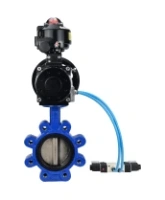 Затвор дисковый поворотный DN.ru WBV1616E-2W-Fb-H Ду125 Ру16 LUG корпус - чугун QT450, диск - чугун QT450, уплотнение - EPDM, с пневмоприводом DN.ru PA-DA-105-1, пневмораспределителем 4V320-08 AC220V и БКВ APL-510N EX