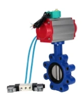 Затвор дисковый поворотный DN.ru WBV1631E-2W-Fb-H Ду100 Ру16 LUG корпус - чугун QT450, диск - нержавеющая сталь 304, уплотнение - EPDM, с пневмоприводом PA-DA-083, пневмораспределителем 4V320-08 AC220V и магнитным переключателем ALS200D