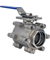 Кран шаровой DN.ru BV3232P(3pc)-FP-SW-ISO-H Ду80 Ру63 полнопроходной, под приварку, материал корпуса - нержавеющая сталь SS316, с ISO-фланцем и рукояткой