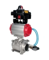 Кран шаровой DN.ru BV3232P(3pc)-FP-W-ISO-H WDVF Ду15 Ру63 полнопроходной, трехсоставной, корпус - нержавеющая сталь 316, уплотнение - PTFE, под приварку, с пневмоприводом PA-SA-065, пневмораспределителем 4V320-08 AC220V, БКВ APL-410N EX