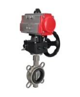 Затвор дисковый поворотный DN.ru WBV3131N-2W-Fb-H Ду80 Ру16, корпус - нержавеющая сталь 304, диск - нержавеющая сталь 304, уплотнение - NBR, с пневмоприводом DN.ru PA-DA-083 и ручным дублером DN.ru MON2-450-T28-ISO