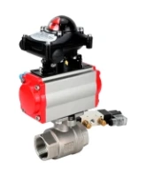 Кран шаровой DN.ru BV3232P(2pc)-FP-T-ISO-H Ду100 Ру40 полнопроходной, внутренняя резьба, нержавеющая сталь 316, уплотнение - PTFE, с пневмоприводом PA-SA-130, пневмораспределителем 4V320-08 AC220V, БКВ APL-210N