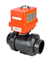 Кран шаровой DN.ru BV4242E-FP-GRM-ISO Дн50 Ру10 полнопроходной, клеевой с разборным муфтовым соединением, корпус - НПВХ, шар - НПВХ, уплотнение - EPDM, с электроприводом DN.ru QT-N-003EM-O1-220VAC-У1 MINI
