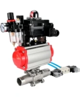 Кран шаровой DN.ru BV3232P(3pc)-FP-W-ISO-H LONG Ду32 Ру40 полнопроходной, корпус - нержавеющая сталь 316, уплотнение - PTFE, под приварку, с пневмоприводом DN.ru PA-SA-083, пневмораспределителем 4V320-08 AC220V, БКВ APL-410N EX и БПВ AFC2000