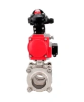 Кран шаровой DN.ru BV3232P(3pc)-FP-W-ISO-H WDVF Ду15 Ру63 полнопроходной, трехсоставной, корпус - нержавеющая сталь 316, уплотнение - PTFE, под приварку, с пневмоприводом PA-SA-065, пневмораспределителем 4M310-08 DC24V, БКВ APL-210N