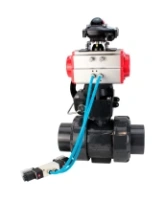 Кран шаровой DN.ru BV4242E-FP-GRM-ISO Дн50 Ру10 полнопроходной, корпус - НПВХ, шар - НПВХ, уплотнение - EPDM, с пневмоприводом PA-DA-052, пневмораспределителем 4V320-10 AC220V, ручным дублером MON1-250-T26-ISO и БКВ APL-210N