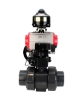Кран шаровой DN.ru BV4242E-FP-GRM-ISO Дн50 Ру10 полнопроходной, корпус - НПВХ, шар - НПВХ, уплотнение - EPDM, с пневмоприводом PA-DA-052, пневмораспределителем 4M310-08 AC220V, ручным дублером MON1-250-T26-ISO и БКВ APL-510N EX