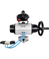 Кран шаровой DN.ru BV3232P(4pc)-SP-3WL-T-ISO-H Ду100 Ру40, стандартнопроходной, четырехсоставной, корпус - нержавеющая сталь 316, PTFE, внутренняя резьба, с пневмоприводом PA-DA-105-1, пневмораспределителем 4V320-08 AC220V, БКВ APL-410N Ex