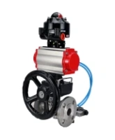 Кран шаровой DN.ru BV3232P(3pc)-FP-F-ISO-H Ду50 Ру40 фланцевый, полнопроходной, трехсоставной, корпус - нерж.сталь SS316, уплотнение - PTFE, с пн.приводом DN.ru PA-DA-083 пн.распределителем 4V320-08 AC220V редуктором MON2-450-T28-ISO БКВ APL-510N-EX