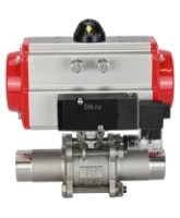 Кран шаровой DN.ru BV3232P(3pc)-FP-W-ISO-H LONG Ду32 Ру40 полнопроходной, корпус - нержавеющая сталь 316, уплотнение - PTFE, под приварку, с пневмоприводом DN.ru PA-SA-083 и пневмораспределителем 4M310-08 AC220V