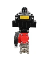 Кран шаровой DN.ru BV3232P(3pc)-FP-W-ISO-H Ду65 Ру25, полнопроходной под приварку, нержавеющая сталь SS316, уплотнение - PTFE, с пневмоприводом PA-DA-083 двойного действия, с пневмораспределителем 4M310-08 AC220V, с БКВ APL-410N EX