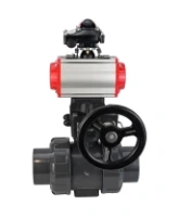 Кран шаровой DN.ru BV4242E-FP-GRM-ISO Дн50 Ру10 полнопроходной, корпус - НПВХ, шар - НПВХ, уплотнение - EPDM, с пневмоприводом PA-DA-052, пневмораспределителем 4M310-08 AC220V, ручным дублером MON1-250-T26-ISO и БКВ APL-210N