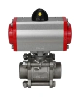Кран шаровой DN.ru BV3232P(3pc)-FP-W-ISO-H Ду25 Ру63 полнопроходной двухходовой, нержавеющая сталь SS316, под приварку, уплотнение - PTFE, с пневмоприводом DN.ru PA-DA-52 двойного действия