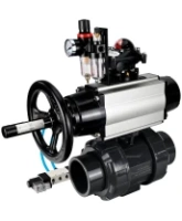 Кран шаровой DN.ru BV4242E-FP-GRM-ISO Дн50 Ру10 полнопроходной, корпус - НПВХ, шар - НПВХ, уплотнение - EPDM, с пневмоприводом PA-DA-105-1, пневмораспределителем 4V320-08 AC220V, БКВ APL-210N и БПВ AFC2000