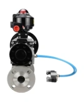 Кран шаровой DN.ru BV3131P(3pc)-FP-F-ISO-H Ду100 Ру16 полнопроходной трехсоставной, фланцевый, нержавеющая сталь 304, уплотнение - PTFE, 22х22, F10, WDVF, с пневмоприводом DN.ru PA-DA-105-1, пневмораспределителем 4V320-08 AC220V и БКВ APL-510N EX