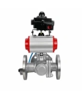 Кран шаровой DN.ru BV3232P(2pc)-FP-3WL-F-ISO-H Ду80 Ру16 HYMT, трехходовой L-тип, полнопроходной, фланцевый, корпус - нержавеющая сталь SS316, с пневмоприводом PA-SA-130, пневмораспределителем 4V320-08 AC220V и БКВ APL-410N EX