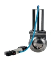 Затвор дисковый поворотный DN.ru WBV3131S-2W-W-H Ду65 Ру10 под приварку, пищевая нержавеющая сталь 304, уплотнение – Silicon, с пневмоприводом DN.ru PA-SA-85 и пневмораспределителем DN.ru 4V320-08 AC220V