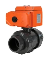 Кран шаровой DN.ru BV4242E-FP-GRM-ISO Дн50 Ру10 полнопроходной, клеевой с разборным муфтовым соединением, корпус - НПВХ, шар - НПВХ, уплотнение - EPDM, с электроприводом DN.ru QT-N-003EM-O1-220VAC-У1 HARK