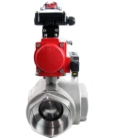 Кран шаровой DN.ru BV3232P(4pc)-SP-3WL-T-ISO-H Ду100 Ру40 стандартнопроходной трехходовой L-тип, нерж. сталь SS316, внутренняя резьба, уплотнение - PTFE, пн.приводом PA-DA-083, пн.распределителем 4M310-08 AC220V и БКВ APL-210N