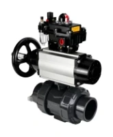 Кран шаровой DN.ru BV4242E-FP-GRM-ISO Дн50 Ру10 полнопроходной, корпус - НПВХ, шар - НПВХ, уплотнение - EPDM, с пневмоприводом PA-DA-105-1, пневмораспределителем 4V320-08 AC220V, БКВ APL-410N EX и БПВ AFC2000