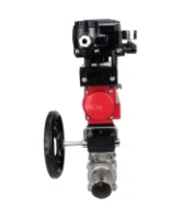 Кран шаровой DN.ru BV3232P(3pc)-FP-W-ISO-H LONG Ду100 Ру16 полнопроход., корпус - нерж.сталь 316, уплотнение - PTFE, под приварку, с пн.приводом DN.ru PA-DA-105, редуктором DN.ru MON3-700-T38-ISO и пневмопозиционером YT-1000RSN без обратной связи