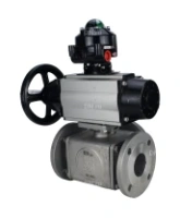 Кран шаровой DN.ru BV3232P(4pc)-FP-3WL-F Ду100 Ру16 полнопроходной трехходовой, фланцевый, корпус - нержавеющая сталь SS316, с пневмоприводом DN.ru PA-DA-105-1 двойного действия и БКВ APL-510N EX