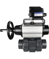 Кран шаровой DN.ru BV4242E-FP-GRM-ISO Дн65 Ру10 полнопроходной, корпус - НПВХ, шар - НПВХ, уплотнение - EPDM, с пневмоприводом PA-DA-105-1 и пневмопозиционером YT-1000RSN без обратной связи