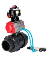 Кран шаровой DN.ru BV4242E-FP-GRM-ISO Дн50 Ру10 полнопроходной, корпус - НПВХ, шар - НПВХ, уплотнение - EPDM, с пневмоприводом PA-DA-052, пневмораспределителем 4V320-10 AC220V и БКВ APL-510N EX