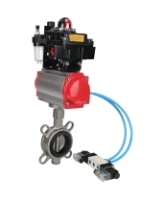 Затвор дисковый поворотный DN.ru WBV3131N-2W-Fb-H Ду65 Ру16, корпус - нержавеющая сталь 304, диск - нержавеющая сталь 304, уплотнение - NBR, с пневмоприводом DN.ru DN.ru PA-SA-105, пневмораспределителем 4V320-08 AC220V, БКВ APL-410N EX и БПВ AFC2000