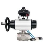 Кран шаровой DN.ru BV3232P(4pc)-SP-3WL-T-ISO-H WDVF Ду65 Ру40 стандартнопроходной, 3-ходовой L-тип, внутренняя резьба, нержавеющая сталь AISI 316, PTFE, с пневмоприводом PA-DA-105-1, пневмораспределителем 4V320-08 AC220V и БКВ APL-410N EX