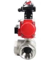 Кран шаровой DN.ru BV3232P(4pc)-SP-3WL-T-ISO-H Ду65 Ру40 стандартнопроходной трехходовой L-тип, нерж. сталь SS316, внутренняя резьба, уплотнение - PTFE, пн.приводом PA-DA-083, пн.распределителем 4M310-08 AC220V и БКВ APL-210N