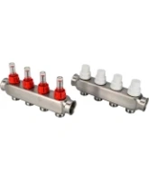 Коллекторная группа DN.ru GC1-31-4 1″ Ду25 Ру10 отводов — 4, в сборе с расходомерами и терморегулирующими клапанами, без переходников, корпус - нержавеющая сталь AISI 304