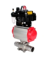 Кран шаровой DN.ru BV3232P(3pc)-FP-W-ISO-H LONG Ду32 Ру40 полнопроходной, корпус - нержавеющая сталь 316, уплотнение - PTFE, под приварку, с пневмоприводом DN.ru PA-SA-083, пневмораспределителем 4M310-08 AC220V, БКВ APL-410N EX и БПВ AFC2000
