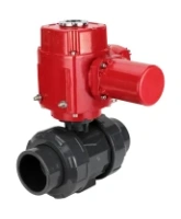 Кран шаровой DN.ru BV4242E-FP-GRM-ISO Дн50 Ру10 полнопроходной, корпус - НПВХ, шар - НПВХ, уплотнение - EPDM, с электроприводом взрывозащищенным DN.ru QT-EX-005M-O2-380VAC-У1 с моментной муфтой и штурвалом