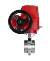 Затвор дисковый поворотный DN.ru WBV3131E-2W-T-H Ду100 Ру10 резьбовой, корпус - пищевая нержавеющая сталь 304, уплотнение - EPDM, с электроприводом QT-EX-005M-O2-380VAC-У1 с моментной муфтой и штурвалом