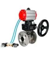 Кран шаровой DN.ru BV3232P(2pc)-FP-F-ISO-H WDVF Ду65 Ру16 полнопроходной, фланцевый, корпус - нержавеющая сталь 316, уплотнение - PTFE, с пневмоприводом PA-DA-083, пневмораспределителем 4V320-08 AC220V, БПВ AFC2000 и ручным дублером MON2-450-T28-ISO
