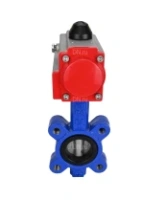 Затвор дисковый поворотный DN.ru WBV1631E-2W-Fb-H Ду100 Ру16 LUG корпус - чугун QT450, диск - нержавеющая сталь 304, уплотнение - EPDM, с пневмоприводом DN.ru PA-DA-083