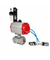 Кран шаровой DN.ru BV3232P(4pc)-SP-3WL-T-ISO-H WDVF Ду40 Ру63 стандартнопроходной, 3-ходовой L-тип, внутренняя резьба, нержавеющая сталь AISI 316, PTFE, с пневмоприводом PA-SA-130, пневмораспределителем 4V320-08 AC220V и БПВ AFC2000