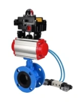 Затвор дисковый поворотный DN.ru WBV1313E-2W-F-H Ду100 Ру16 фланцевый, корпус - чугун GGG40, диск - чугун GGG40, уплотнение - EPDM, с пневмоприводом DN.ru PA-DA-105, пневмораспределителем DN.ru 4V320-08 AC220V и БКВ DN.ru APL-410N EX