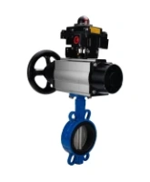 Затвор дисковый поворотный DN.ru WBV1432E-2W-Fb-H Ду150 Ру16, корпус - чугун GGG50, диск - нержавеющая сталь 316L, уплотнение - EPDM, с пневмоприводом DN.ru PA-DA-105-1 двойного действия, с БКВ APL-410N EX