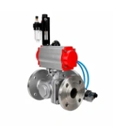 Кран шаровой DN.ru BV3232P(2pc)-FP-3WL-F-ISO-H Ду80 Ру16 HYMT, трехходовой L-тип, полнопроходной, фланцевый, корпус - нержавеющая сталь SS316, с пневмоприводом PA-SA-130, пневмораспределителем 4V320-08 AC220V и БПВ AFC2000