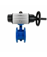 Затвор дисковый поворотный DN.ru WBV1331E-2W-F-H Ду50 Ру16 фланцевый, корпус - чугун GGG40, диск - нержавеющая сталь 304, уплотнение - EPDM, с пневмоприводом DN.ru PA-DA-105-1