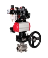 Кран шаровой DN.ru BV3232P(3pc)-FP-W-ISO-H WDVF Ду25 Ру63 полнопроходной, трехсоставной, нерж. сталь 316, PTFE, под приварку, с пн.приводом PA-DA-052, пн.распределителем 4M310-08 AC220V, БКВ APL-510N EX, руч. дублером MON1-250-T26-ISO, БПВ AFC2000