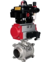 Кран шаровой DN.ru BV3232P(3pc)-FP-W-ISO-H WDVF Ду15 Ру63 полнопроходной, трехсоставной, корпус - нержавеющая сталь 316, уплотнение - PTFE, под приварку, с пневмоприводом PA-SA-065, пневмораспределителем 4M310-08 AC220V, БКВ APL-410N EX, БПВ AFC2000