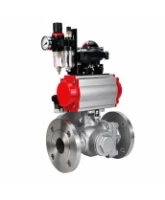 Кран шаровой DN.ru BV3232P(2pc)-FP-3WL-F-ISO-H Ду80 Ру16 HYMT, трехходовой L-тип, полнопроходной, фланцевый, корпус - нержавеющая сталь SS316, с пневмоприводом PA-SA-130, пневмораспределителем 4M310-08 24В NAMUR, БКВ APL-210N и БПВ AFC2000